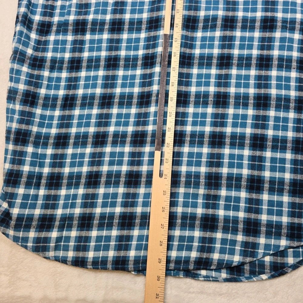 Banana Republic Flannel Shirt Mens Large Teal Plaid Long Sleeve‎ Standard Fit